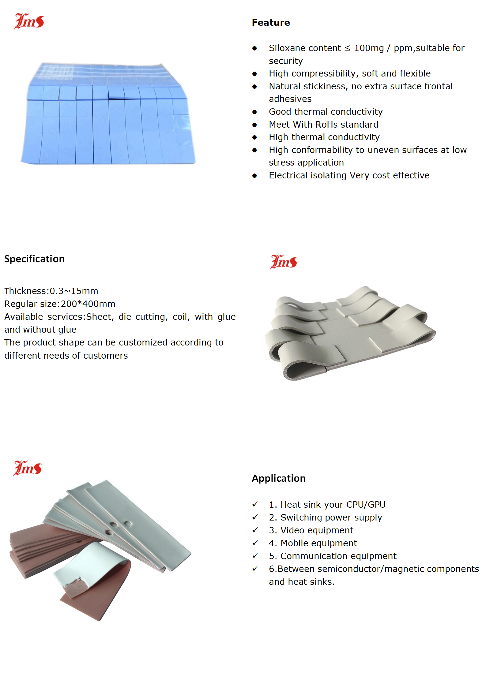 Thermal Pad 0.5-5mm Highly Efficient Thermal Conductivity 6.0 W/mK Insulated Heat Resistant High Temperature Resistant Silicone Thermal Pad